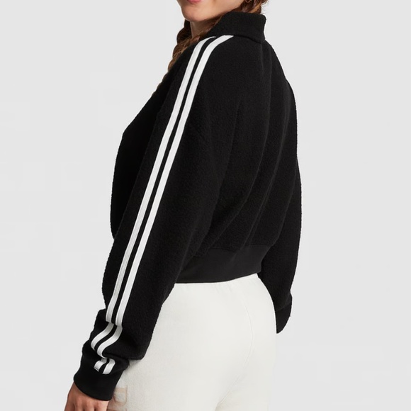 New🖤 PINK REVERSE FLEECE CROPPED POLO SWEATSHIRT - Picture 2 of 3